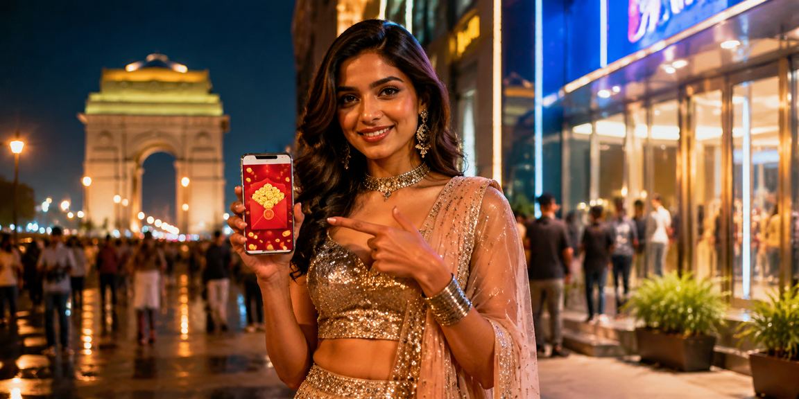 Festive promotion with red envelopes and cricket theme at India Gate Delhi